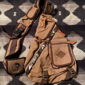 Zerlar Brown Canvas Crossbody Bag